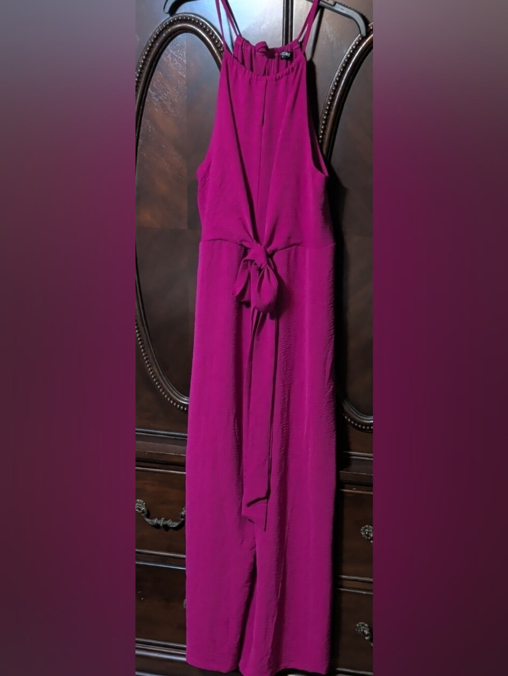 Barbiecore Magenta Halter Neck Wide Flowy Leg Jumpsuit Ladies Large